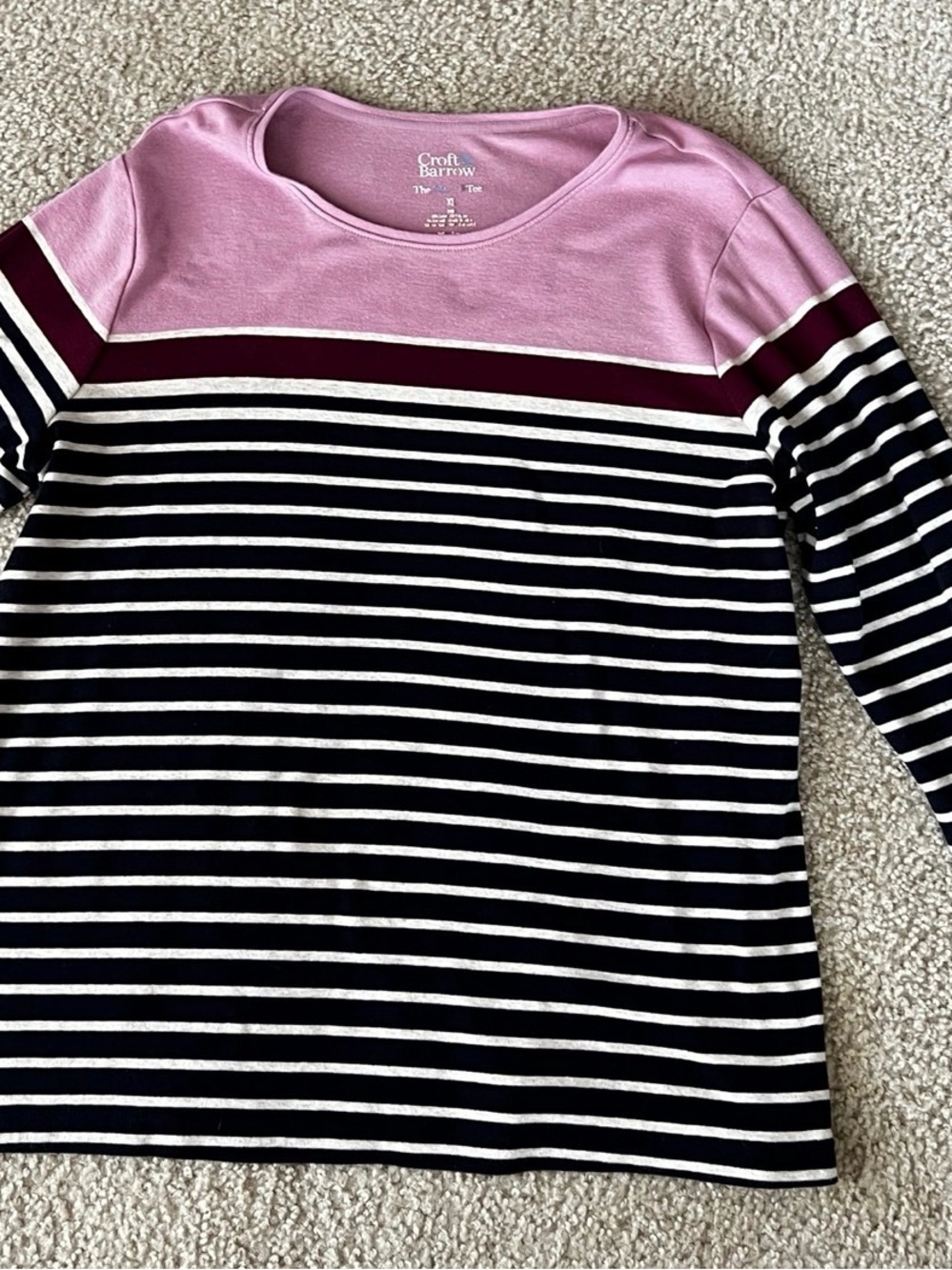 croft & barrow Pink, Burgundy & Navy Striped Long Sleeve Tee
